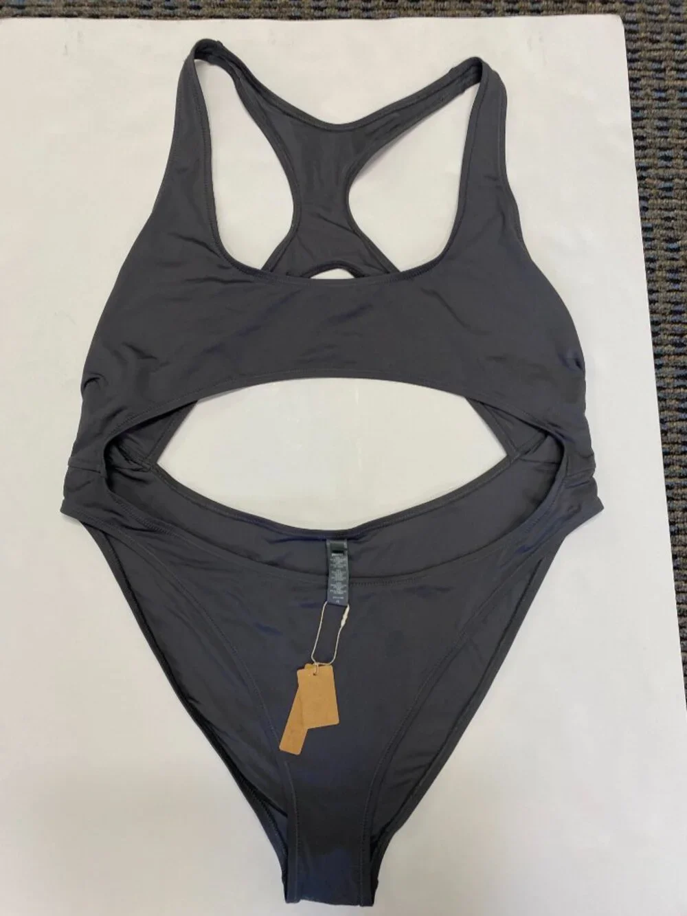 SKIMS Signature Swim Cut Out Monokini in Gunmetal Gray - Size 2X